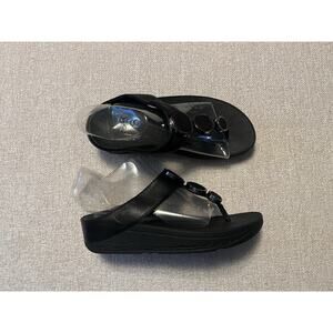 FitFlop Halo Bead Sandal Circle Toe-Post Black Leather US 6 Jewel Strap